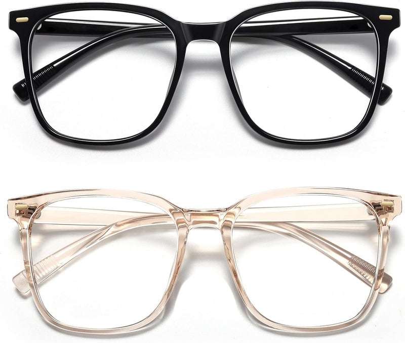 MACJERO 2-Pack Oversized Square Blue Light Blocking Glasses for Women Men, Anti-Fatigue Computer Monitor Gaming Glasses Reduce Eye Strain(Black+transparent Brown) - Image 1